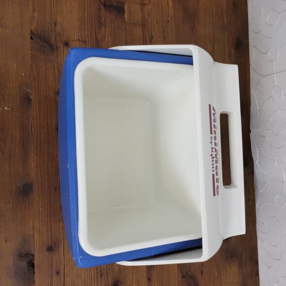 Vintage MiniMate By Igloo White Blue Purple Push Button Cooler Lunch Box - Picture 7 of 7